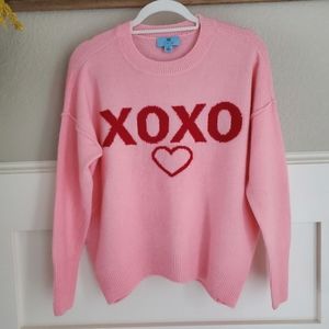 CeCe Pink Valentine "XOXO" Crew Neck, Oversized Sweater, XS, NWT